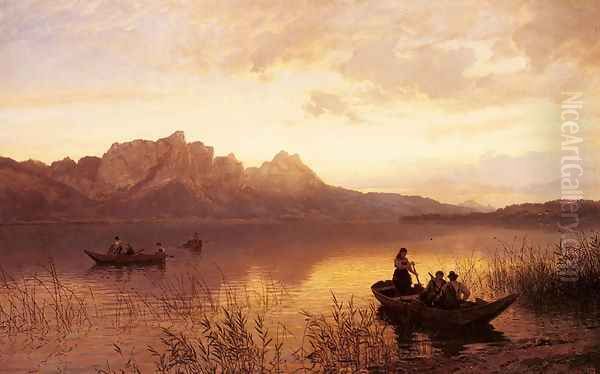 Drachenwand On The Mondsee Oil Painting by Hans Fredrik Gude