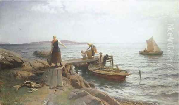 Morning by the Coast Oil Painting by Hans Fredrik Gude