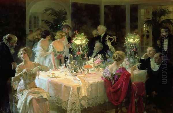 The End of Dinner Oil Painting by Jules Alexandre Grun