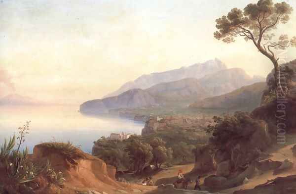 Blick auf Amalfi im Golf von Sorrent Oil Painting by Johann George Gmelin