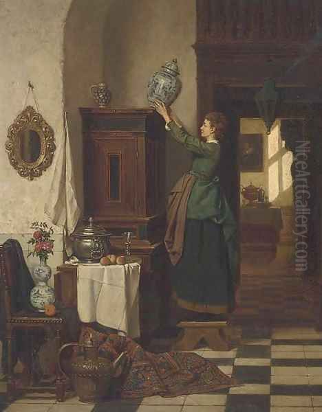 Spring cleaning Oil Painting by Charles Joseph Grips