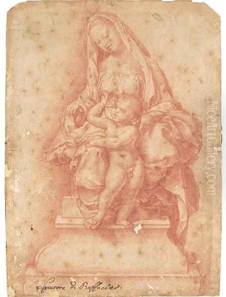 The Madonna and Child seated on a throne Oil Painting by Girolamo Genga