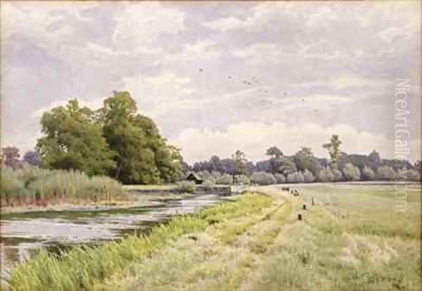 On the River Ouse Hemingford Grey Oil Painting by William Fraser Garden