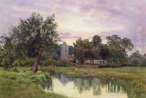 Evening Hemingford Grey Church Huntingdonshire Oil Painting by William Fraser Garden