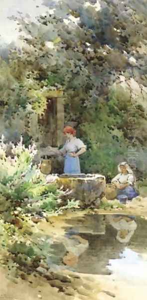 By the Well Oil Painting by Angelos Giallina