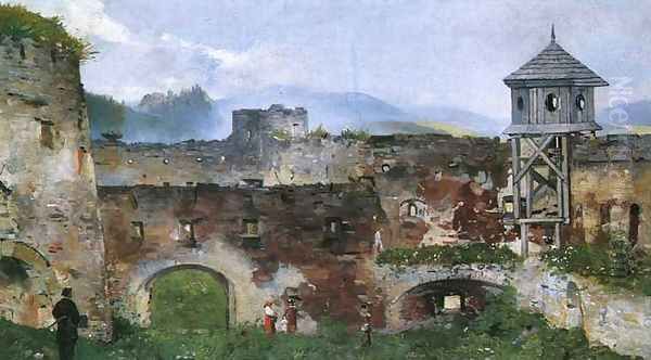 Ruins of a Castle in Lubowla Oil Painting by Antoni Gramatyka