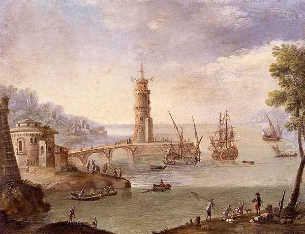 Harbour Scene With Ships By A Fortification Oil Painting by Orazio Grevenbroeck