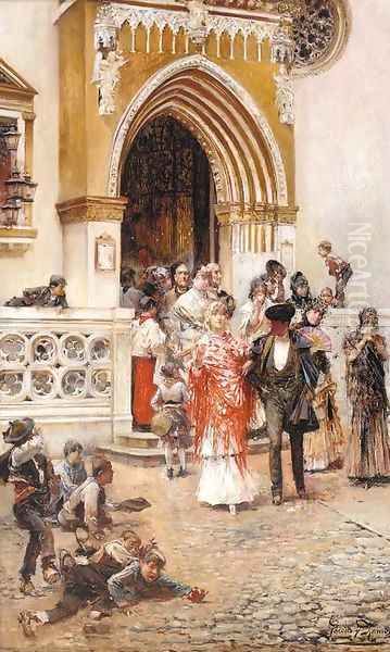 A spanish wedding Oil Painting by Jose Garcia y Ramos