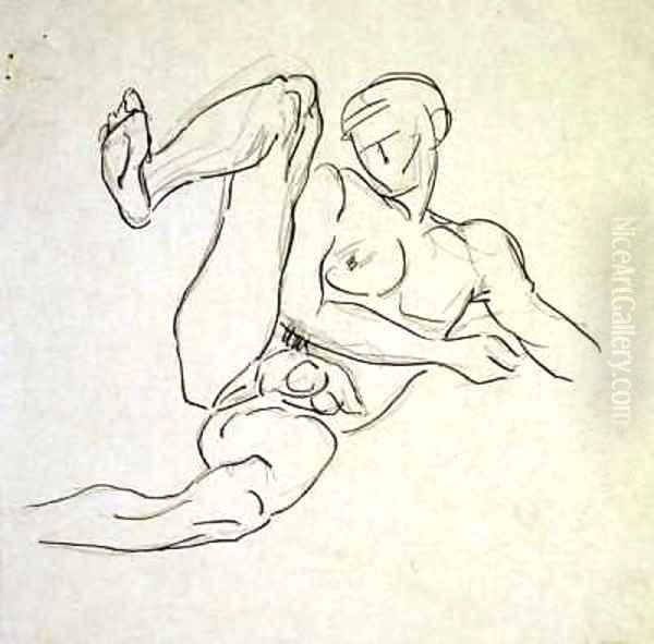 Male Nude lying right leg raised Oil Painting by Henri Gaudier-Brzeska