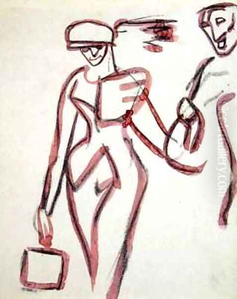 Promenader with Companion Oil Painting by Henri Gaudier-Brzeska