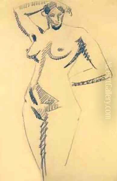 Sculptural Female Nude Oil Painting by Henri Gaudier-Brzeska