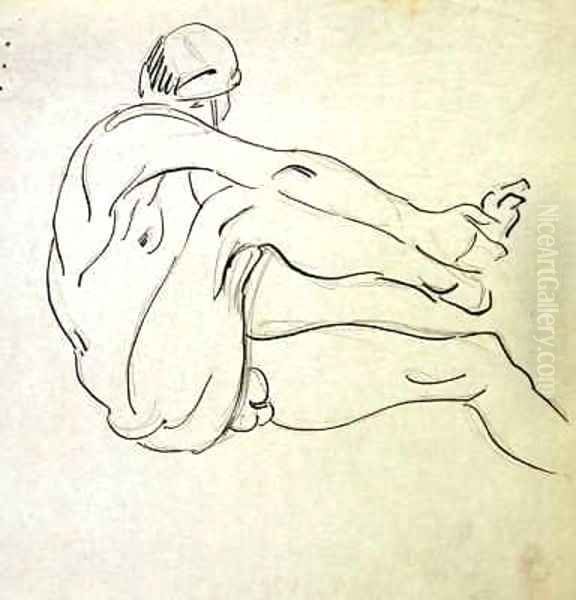 Male Nude holding his right Foot Oil Painting by Henri Gaudier-Brzeska