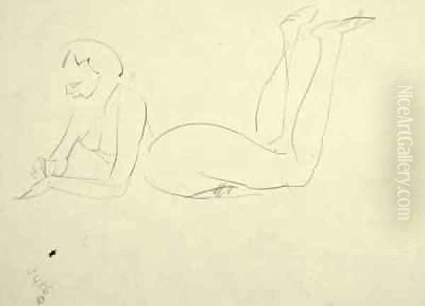 Nude Girl Laying on Floor Oil Painting by Henri Gaudier-Brzeska