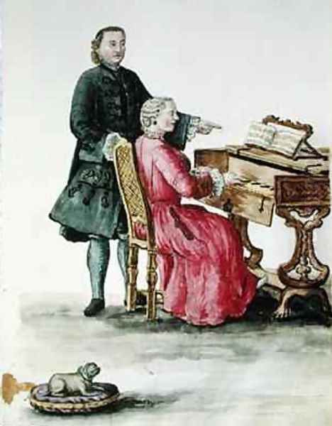 A Singer at the Clavichord with her Teacher Oil Painting by Jan van Grevenbroeck