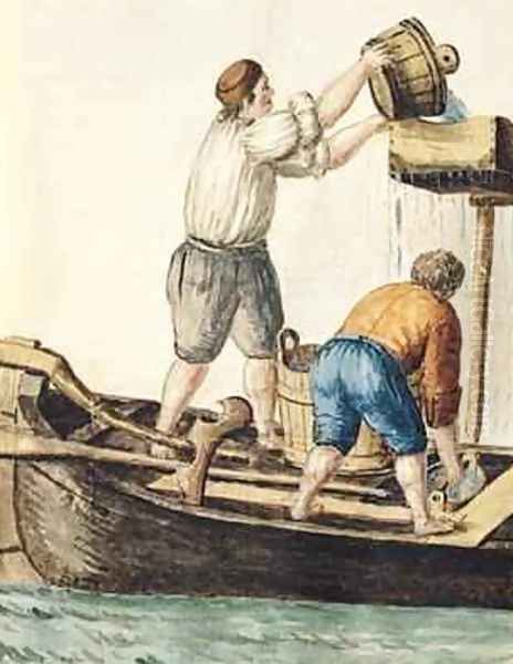 Boatmen Pouring Fresh Water into the Pipelines Oil Painting by Jan van Grevenbroeck