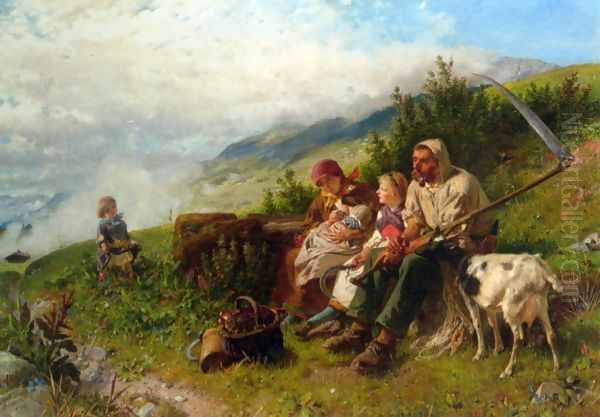 Travelers at Rest Oil Painting by Conrad Grob