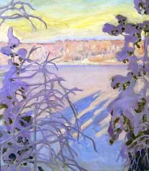 A Winter Landscape Oil Painting by Akseli Valdemar Gallen-Kallela