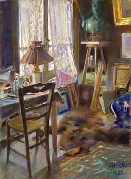 The studio of Comte Deheaulme de Vallombreuse Oil Painting by Akseli Valdemar Gallen-Kallela