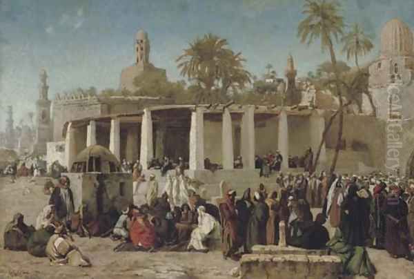 Crowds Gathering before the Tombs of the Caliphs, Cairo Oil Painting by Karl Wilhelm Gentz