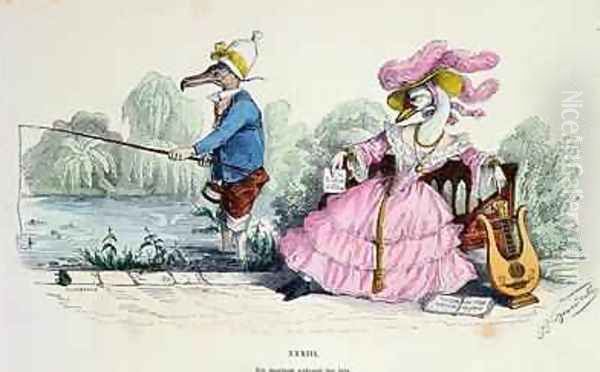 Marriage by the Book caricature from Les Metamorphoses du Jour 2 Oil Painting by J. J. Grandville