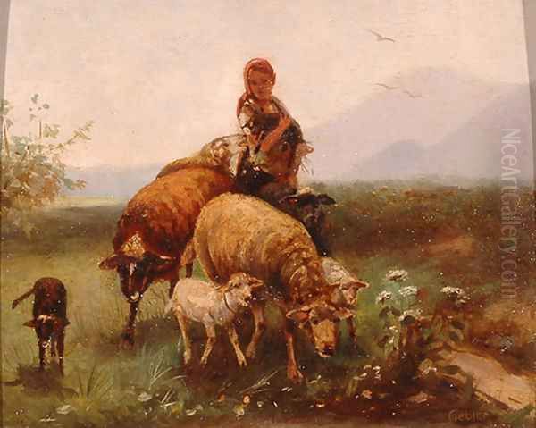 Shepherdess Oil Painting by Friedrich Otto Gebler