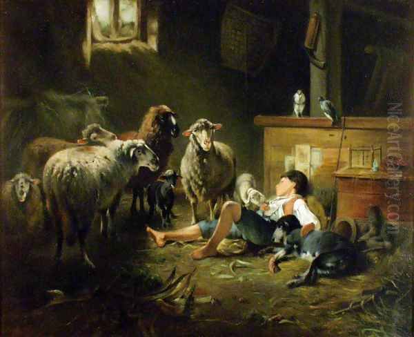 Shepherd Oil Painting by Friedrich Otto Gebler