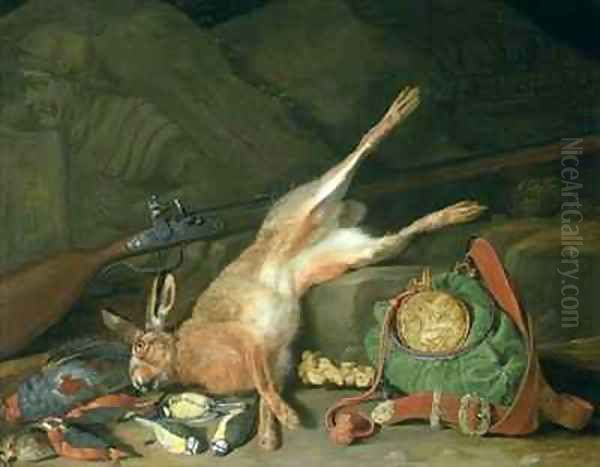 Still Life of a Hare with Hunting Equipment Oil Painting by Hieronymus Galle I