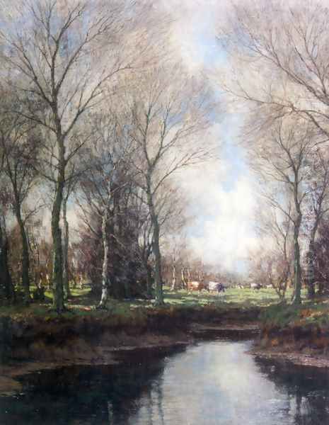 Cows Grazing Along a Stream Oil Painting by Arnold Marc Gorter