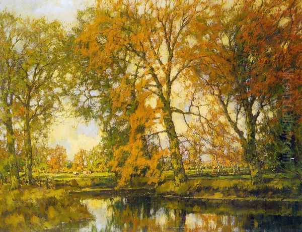 An Autumn Landscape with Cows Near a Stream Oil Painting by Arnold Marc Gorter