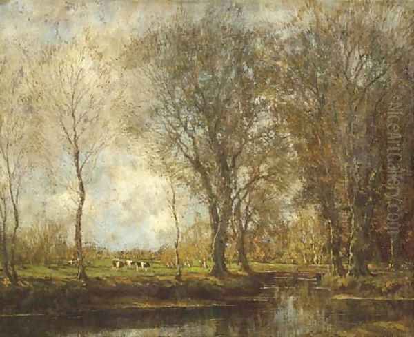 Vordense beek cows in a meadow near a stream Oil Painting by Arnold Marc Gorter