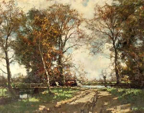 Cows on a birchpath Oil Painting by Arnold Marc Gorter