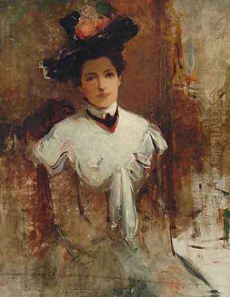 Portrait Study of the Artist's Wife in a Black Hat Oil Painting by Walter Granville-Smith