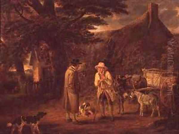 Donkey Cart and Two Men Oil Painting by George Garrard