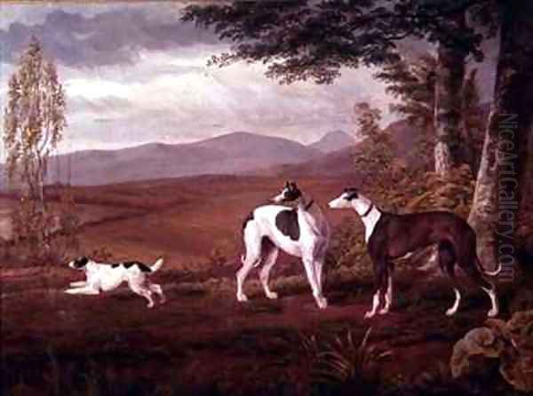 Greyhounds in a Landscape Oil Painting by George Garrard