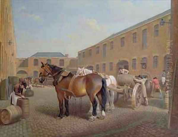 Loading the Drays at Whitbread Brewery Chiswell Street London 2 Oil Painting by George Garrard