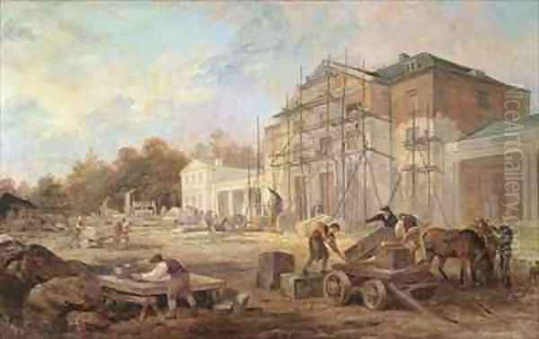 Rebuilding of Southill Oil Painting by George Garrard