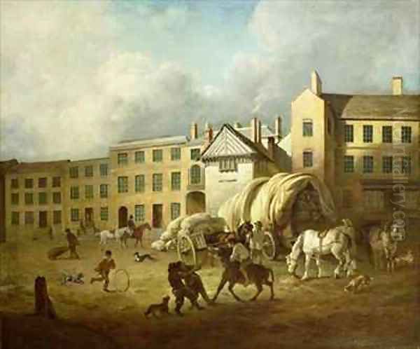 A Town Scene Oil Painting by George Garrard