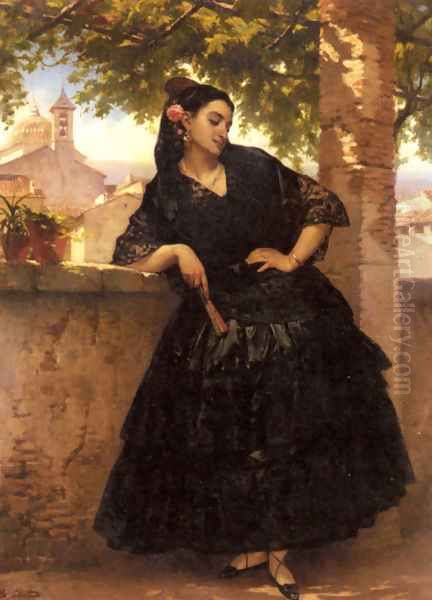 A Spanish Beauty with a Fan Oil Painting by Eugene Pierre Francois Giraud