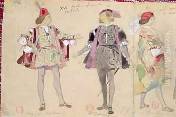 Costume designs for Octave and Coelio for Les Caprices de Marianne Oil Painting by Eugene Pierre Francois Giraud