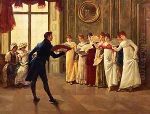 Fan Flirtation Oil Painting by Henry Gillard Glindoni