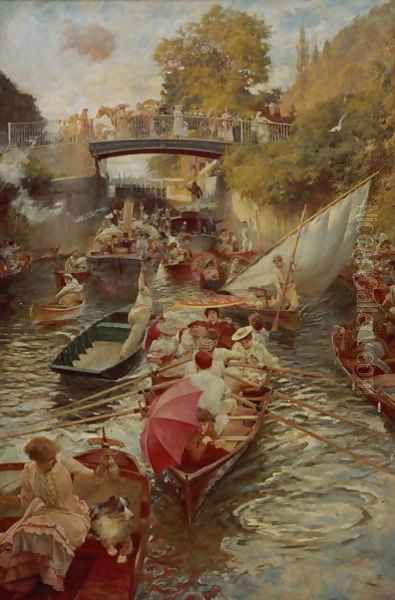 Boulter's Lock Sunday Afternoon 1895 Oil Painting by Edward John Gregory