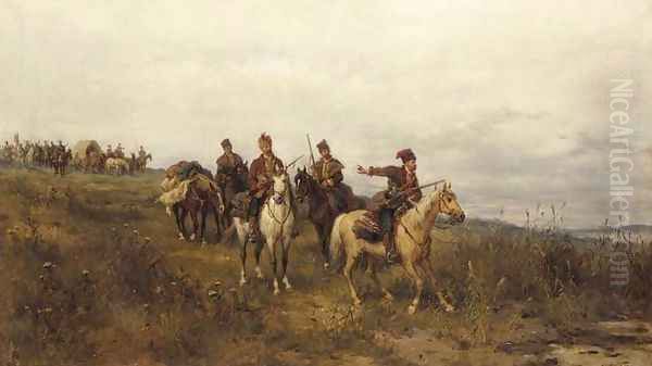 Cossacks Oil Painting by Ludwik Gedlek