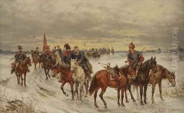 Cossacks I Oil Painting by Ludwik Gedlek