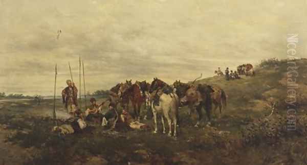 Cossack Encampment Oil Painting by Ludwik Gedlek