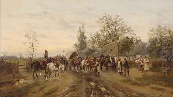 Cossacks Stopping at a Draw Well (Kosaken beim Halt an einem Ziehbrunnen) Oil Painting by Ludwik Gedlek