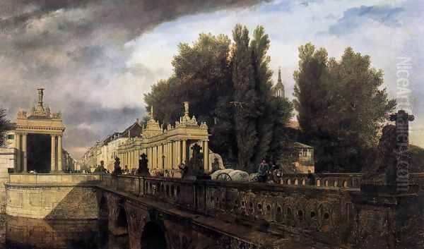 Königsbrücke and Königskolonnade 1853 Oil Painting by Eduard Gartner