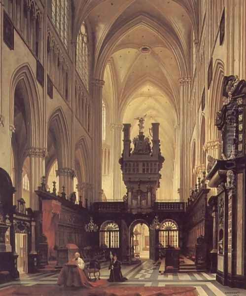 Figures in the Choir of a Cathedral Oil Painting by Jules Victor Genisson