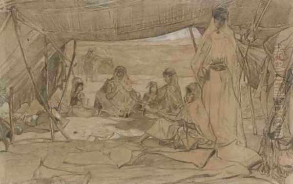 Interior scene of a North African encampment Oil Painting by Gustave Achille Guillaumet