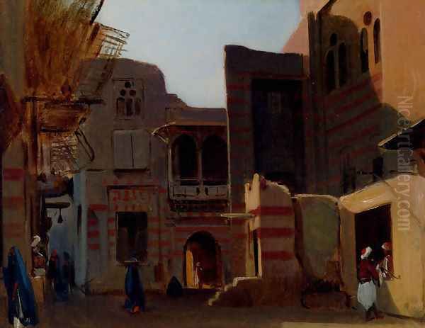 A Street In Old Cairo Oil Painting by Jean-Baptiste-Adolphe Gibert