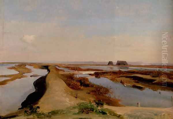 The Salt Marshes, Ostia Oil Painting by Jean-Baptiste-Adolphe Gibert